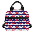 Blue And White Wave Crab Pattern Print Insulated Lunch Bag
