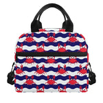 Blue And White Wave Crab Pattern Print Insulated Lunch Bag