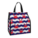 Blue And White Wave Crab Pattern Print Insulated Lunch Tote