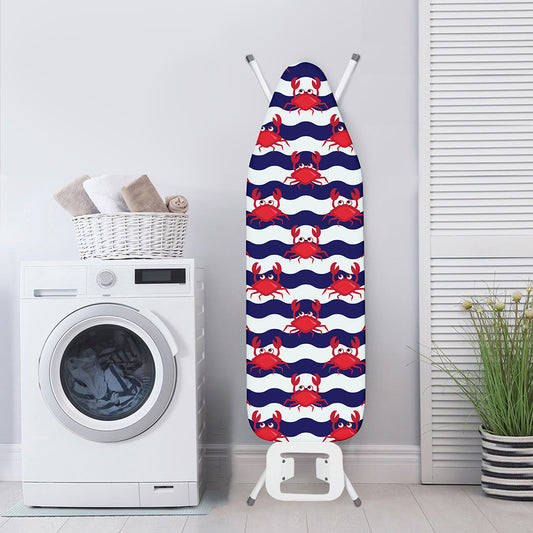 Blue And White Wave Crab Pattern Print Ironing Board Cover