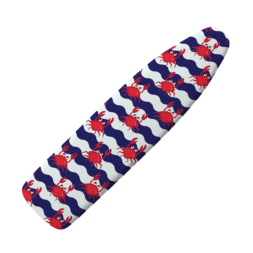 Blue And White Wave Crab Pattern Print Ironing Board Cover