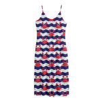 Blue And White Wave Crab Pattern Print Jersey Midi Cami Dress