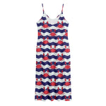 Blue And White Wave Crab Pattern Print Jersey Midi Cami Dress