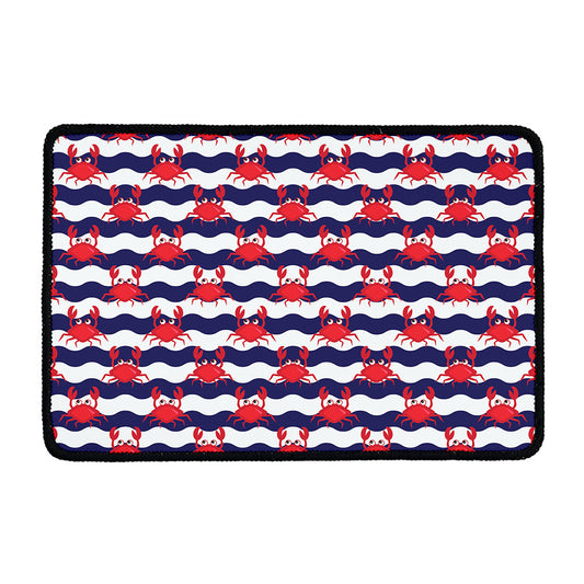 Blue And White Wave Crab Pattern Print Kitchen Mat