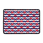 Blue And White Wave Crab Pattern Print Kitchen Mat