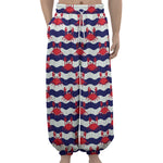 Blue And White Wave Crab Pattern Print Lantern Pants