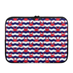 Blue And White Wave Crab Pattern Print Laptop Sleeve