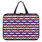 Blue And White Wave Crab Pattern Print Laptop Sleeve With Handle