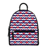 Blue And White Wave Crab Pattern Print Leather Backpack