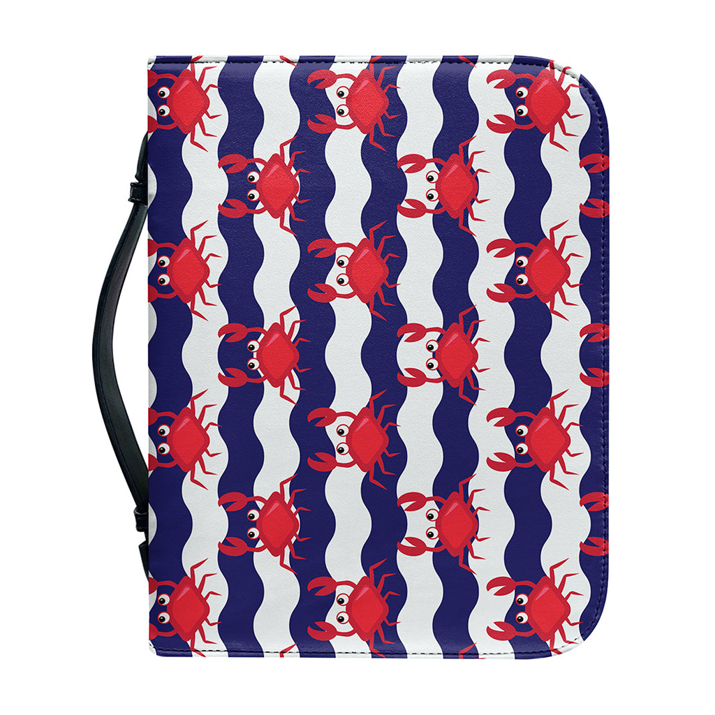 Blue And White Wave Crab Pattern Print Leather Bible Cover
