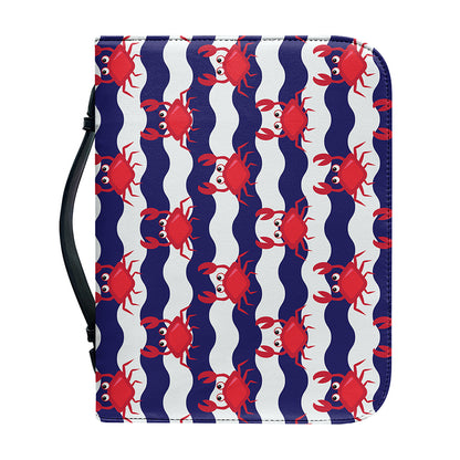 Blue And White Wave Crab Pattern Print Leather Bible Cover