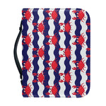 Blue And White Wave Crab Pattern Print Leather Bible Cover