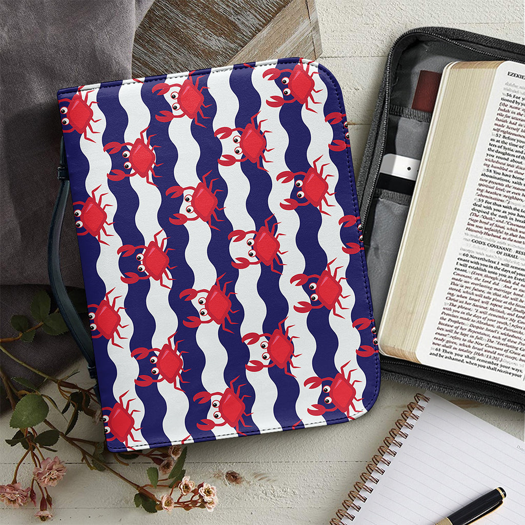 Blue And White Wave Crab Pattern Print Leather Bible Cover