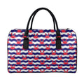 Blue And White Wave Crab Pattern Print Leather Duffel Bag
