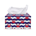 Blue And White Wave Crab Pattern Print Leather Tissue Box Cover