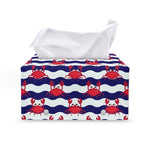 Blue And White Wave Crab Pattern Print Leather Tissue Box Cover