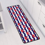 Blue And White Wave Crab Pattern Print Long Kitchen Mat