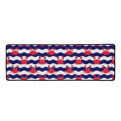 Blue And White Wave Crab Pattern Print Long Kitchen Mat
