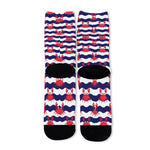 Blue And White Wave Crab Pattern Print Long Socks