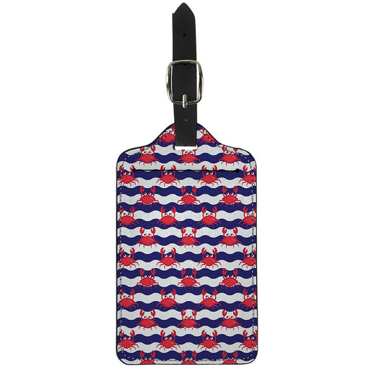 Blue And White Wave Crab Pattern Print Luggage Tag