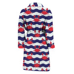 Blue And White Wave Crab Pattern Print Men's Bathrobe