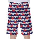 Blue And White Wave Crab Pattern Print Men's Beach Shorts