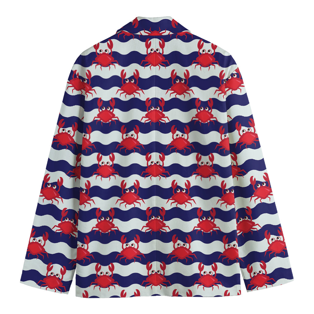 Blue And White Wave Crab Pattern Print Men's Blazer