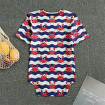 Blue And White Wave Crab Pattern Print Men's Bodysuit