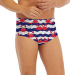 Blue And White Wave Crab Pattern Print Men's Briefs