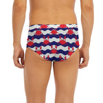 Blue And White Wave Crab Pattern Print Men's Briefs