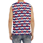 Blue And White Wave Crab Pattern Print Men's Fitness Tank Top