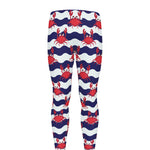 Blue And White Wave Crab Pattern Print Men's leggings