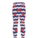 Blue And White Wave Crab Pattern Print Men's leggings