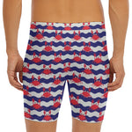 Blue And White Wave Crab Pattern Print Men's Long Boxer Briefs