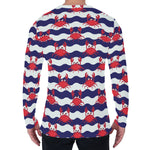 Blue And White Wave Crab Pattern Print Men's Long Sleeve T-Shirt