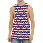 Blue And White Wave Crab Pattern Print Men's Muscle Tank Top