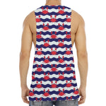 Blue And White Wave Crab Pattern Print Men's Muscle Tank Top