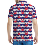 Blue And White Wave Crab Pattern Print Men's Polo Shirt