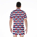 Blue And White Wave Crab Pattern Print Men's Rompers