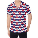 Blue And White Wave Crab Pattern Print Men's Shirt