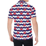 Blue And White Wave Crab Pattern Print Men's Shirt