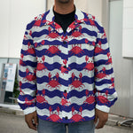Blue And White Wave Crab Pattern Print Men's Shirt Jacket