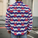 Blue And White Wave Crab Pattern Print Men's Shirt Jacket