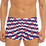 Blue And White Wave Crab Pattern Print Men's Short Boxer Briefs
