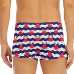 Blue And White Wave Crab Pattern Print Men's Short Boxer Briefs