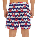 Blue And White Wave Crab Pattern Print Men's Split Running Shorts