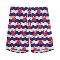 Blue And White Wave Crab Pattern Print Men's Athletic Shorts
