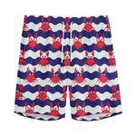 Blue And White Wave Crab Pattern Print Men's Sports Shorts