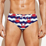 Blue And White Wave Crab Pattern Print Men's Swim Briefs