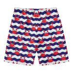 Blue And White Wave Crab Pattern Print Men's Swim Trunks
